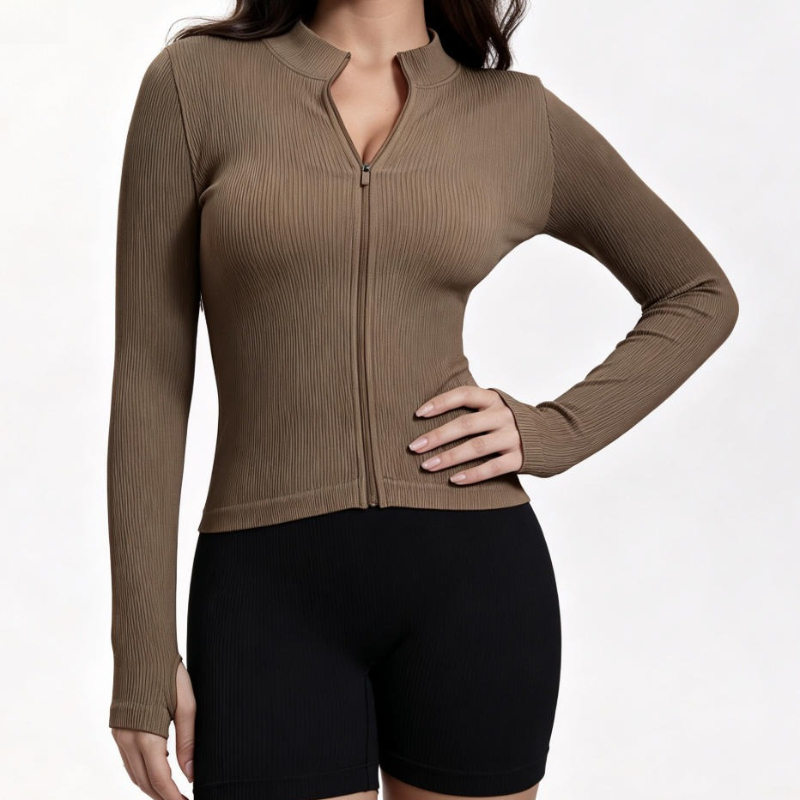 Women Ribbed Long Sleeve Zip U - Yoga Fitness Yoga recension och pris